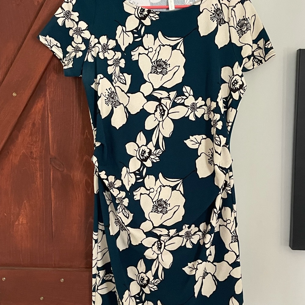 Maternity dress, teal, white flowers, worn once
